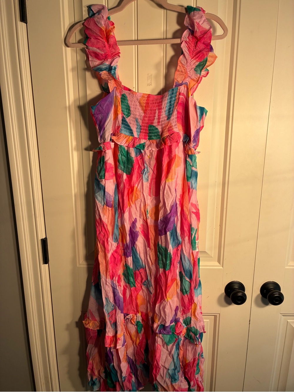 NWT Blu Pepper Pink Multi-Color Ruffle Strap Sundress women’s large